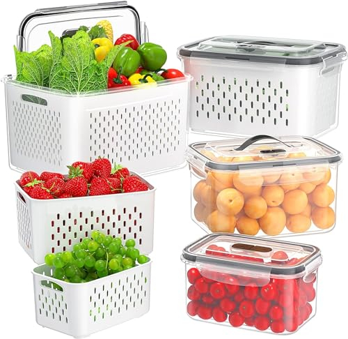 Epzia 4er-Pack Kühlschrank Organizer – Gemüse Aufbewahrung & Organisation, stapelbar mit Sieb, Deckel und Griff für die Küche – Fridge Organizer für die Kühlschrank Aufbewahrung