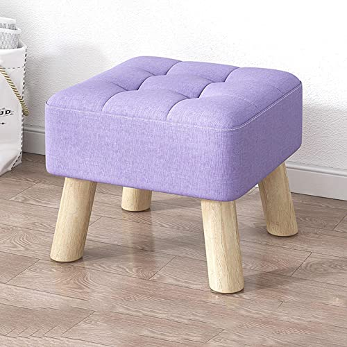 Ottomane, Fußhocker, Schuhwechselhocker, Ruhehocker, Leinen-Fußhocker mit Holzbeinen, Fußhocker, Ottomane für Wohnzimmer, Ottomane für das Schlafzimmer, Fußhocker, lila-30 x 30 x 26 cm
