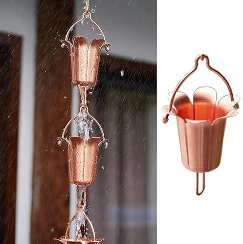 YBAAKZIIR Regenkette Regenwassersammler für draußen, Hängende Regenketten for Dachrinnen, Regensammler aus Kupfer for die Außendekoration, 100 cm Langer Regenablaufverbinder for Dachrinnenumlenker