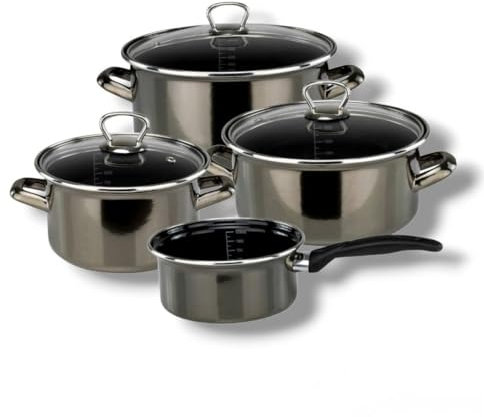 Bemus Emaille Kochtopf-Set BLACK PEARL 7tlg., anthrazit glänzend