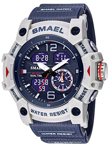 Herren-Sportuhren mit großem Zifferblatt, Militär, S-Shock-Uhr, wasserdicht, Hintergrundbeleuchtung, Alarm, Stoppuhr – robuste Armbanduhr für Training, Wandern und Abenteuer, dunkelblau