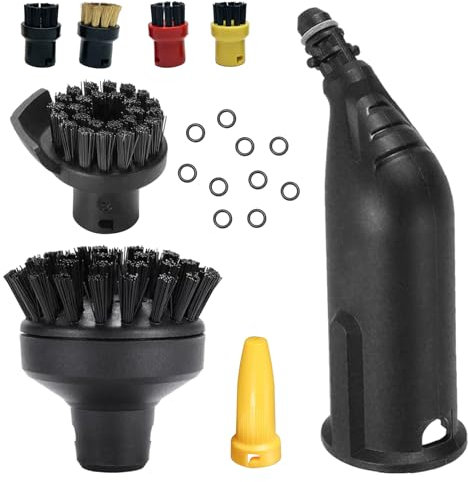 GVRGO Compatible With Karcher Easyfix Steam Cleaner Accessories Sc2 Sc3 Sc4 Sc5-4 Round Brush Heads, 1 Yellow Nozzle, 1 Short Neck Nozzle, 1 Nylon Knife Brush, 1 Large Round Brush, 10 Sealing Rings
