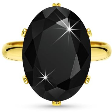 Linawe Schwarz Ring Frauen, Gold Schmuck Ring Verstellbar, Goldring Goldene Ringe Vergoldet, Grosse Groessen Moissanite Diamant Fingerring Damen, Statement Damenringe Modeschmuck