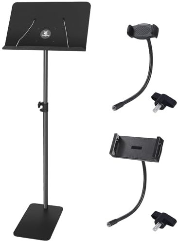 Zreephy Professional Orchestra Sheet Music Stand, Adjustable Height Metal Music Book Stand Holder for Digital Piano Keyboard Wind Instruments Guitar Violin Players - w/A Phone Holder & Tablet Holder
