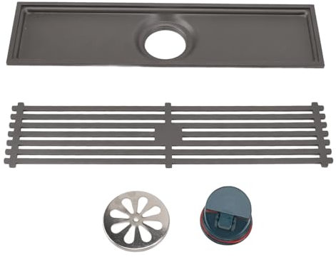 Desagüe de Ducha Lineal de 11,8 Pulgadas con Rejilla de Patrón Rectangular Desagüe de Piso de Ducha Rectangular de Acero Inoxidable Prevención de Malos Olores Gris Oscuro