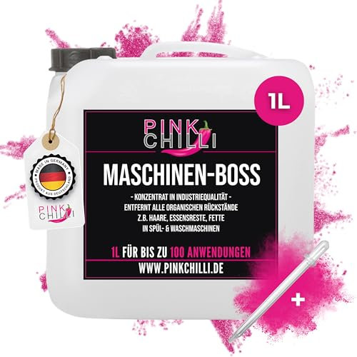 Pink Chilli Maschinen-Boss 1l - Biofilm entfernen Waschmaschine & Spülmaschine - ca 100 Anwendungen - Sensoren Maschinenreinigung Geruchsentfernung - hochkonzentrierter Reiniger gegen Ablagerungen