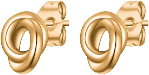 day.berlin Knoten Ohrstecker in Gold 18k vergoldet, 8mm Durchmesser, Damen Ohrringe aus 316L Edelstahl, nickelfrei und wasserfest