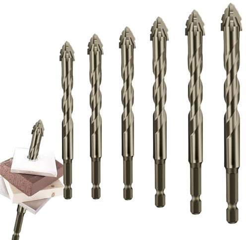 LXCJZY New Four-Flute Sawtooth Eccentric Drill Bit, Four-Edged Serrated Eccentric Drill, Multifunction Drill Bit Set High Hardness Skewed Head Eccentric Drill Bits (4+5+6+8+10+12 mm)