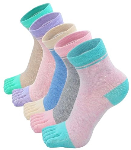 flintronic Chaussette à Doigts Femme, Femme Chaussettes Orteils Séparés de Sport en Coton, Femme Chaussette Doigt de Pied, Confortables, Respirant et absorbant la transpiration, 4/5 paires