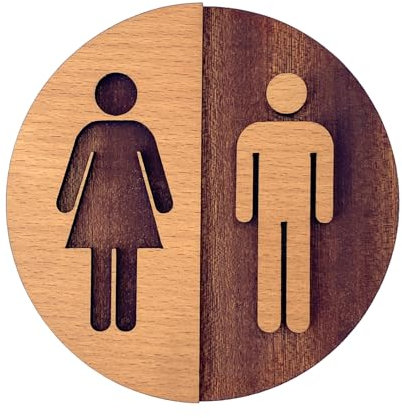 Becral - Señal de baño unisex de madera natural - 12 cm - Diseño minimalista para puertas de aseo Mod.840