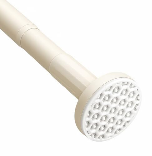 Momooda Barra de Cortina Extensible de Acero Inoxidable Sin Taladro, Telescópica Resistente, sin Agujeros, Barra de Cortina de Baño a Prueba de óxido, Beige, 100-170cm