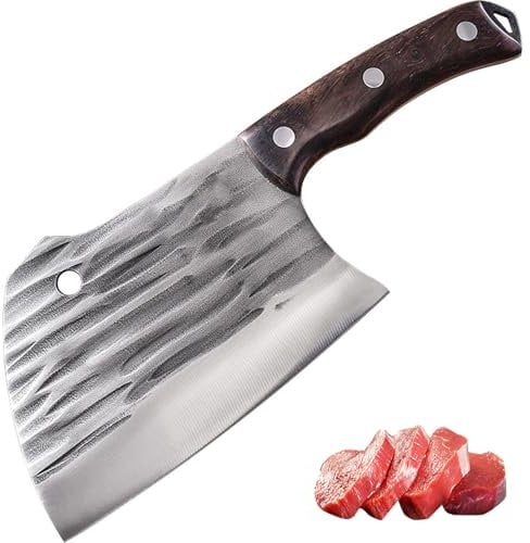 Fubinaty Professional Kitchen Knife 6 Inch Chopping Knife Handmade Forged Chef Knife High Carbon Steel Full Tang Cut Meat and Vegetable Knife with Wooden Handle for Home and Restaurant