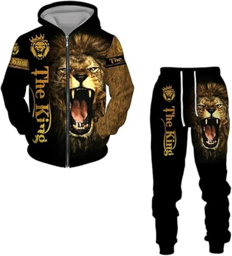 lFTEGUFKXS Weihnachten Wolf Herren Jogginganzug lion Hoodie und Hose Herren tiger Trainingsanzug Jogginganzug Sportanzug