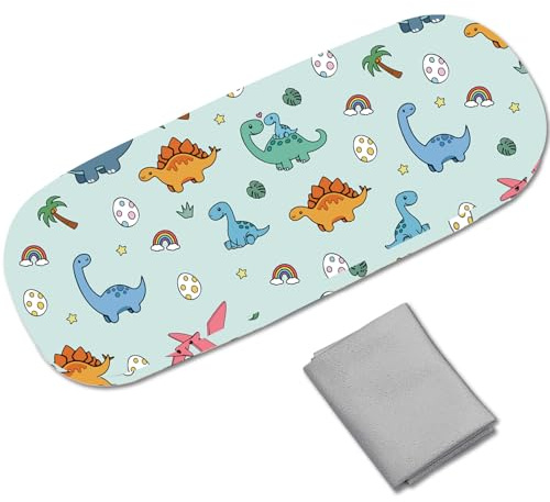 CREATCABIN Hartschalen Brillenetui Leder Sonnenbrillenetui Tragbar Schlank Brillenetui Clamshell Schutzhülle Mit Reinigungstuch Für Damen Und Herren Dinosaurier 16.2x6.4x3.9cm