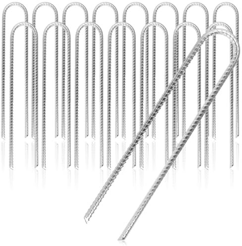 COM-FOUR® 16x XL Bodenanker aus massivem Stahl, U-Form 38 cm, Ø 1 cm – verzinkte Erdanker für Zelt, Pavillon, Hüpfburg, Trampolin, auch als Bewehrungsstab für den Boden, stabil & rostfrei