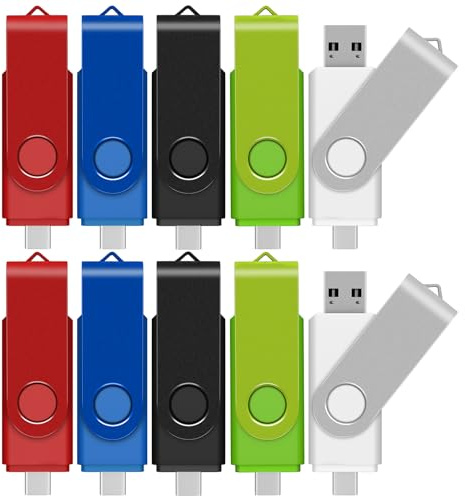 TEWENE USB C Stick 4GB 10er-Pack, USB 2.0 Speicherstick Flash Drive | Drehbares 2-in-1 USB-A & USB-C. Kompatibel mit Android Handy, Tablet und PC, einfache Datenübertragung, 5 Farben verfügbar