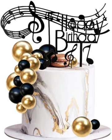 Black Gold Music Notes Party Decorations Cake Topper, Ideal Arcylic Happy Birthday Cake Topper for Music Themed Party & Birthday