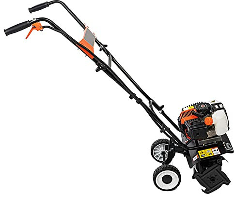 FLNOZAMZ 360MM Benzin Motorhacke Kultivator Rotovator mit 36cm Bodenbearbeitungsbreite und 10cm Bodenbearbeitungstiefe Power Tiller Bodenfräse Vertikutierer
