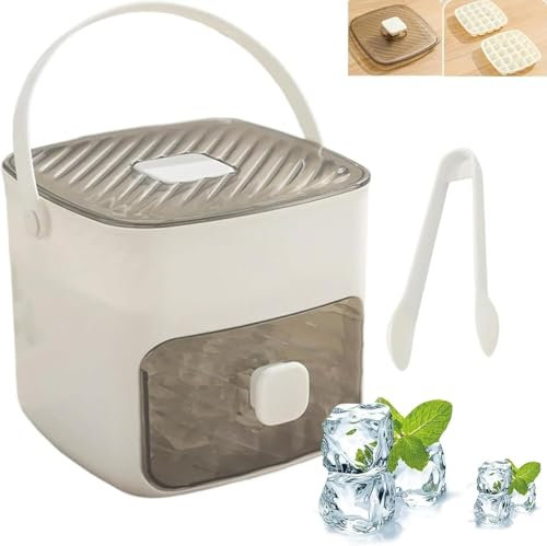 Ice Cube Maker- EiswüRfelmaschine Klein, 48 Ice Cube Tray - EiswüRfelbox Mit Schublade Und AufbewahrungsbehäLter, EiswüRfelbereiter- FüR Kaffee-Cocktails Und Saft, Ideal FüR Home Kitchen (Weiß)