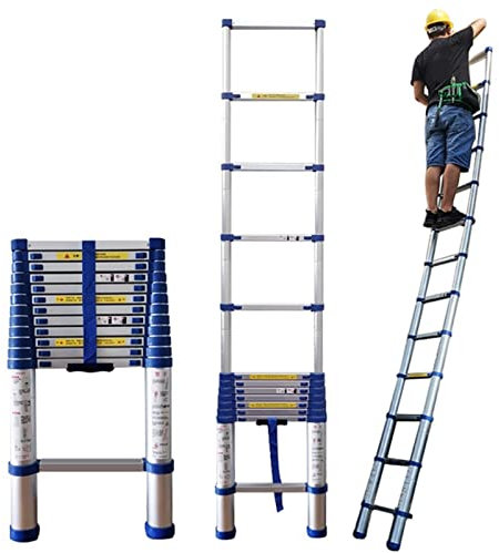 GAOBINGB Escalera telescópica de Aluminio de 8 m - Escalera Plegable Extensible para Trabajos en azoteas, autocaravanas, áticos y Exteriores - Compacta y Ligera, Altura Ajustable de 2,6 m a 8 m (7,2