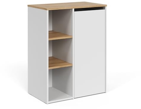 Vicco Badschrank Viktor, Weiß/Artisan, 68 x 88.2 cm | mit offenen Regalen und Wäschekorb, mit integriertem Wäschekorb zur diskreten Aufbewahrung