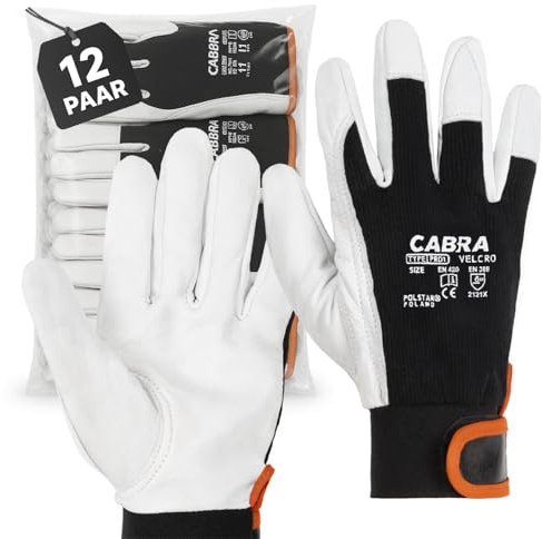 Covent Arbeitshandschuhe Herren Leder Gr 8 - Ziegenleder Handschuhe EN388 2121X – Schutzhandschuhe für Elektriker, Verpackungsmitarbeiter und Gärtner - Elastischer Klettrand