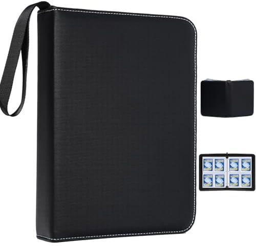 Karten Sammelalbum, Sammelkarten Album, Card Binder Album Karten Sammelmappe Ordner Sammelkartenalben Mappe Aufbewahrung PU-Leder (Schwarz, 4 Taschen 440 Karten)