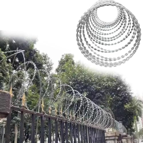 HGOuhK Rotoli di Filo spinato con lamette, a Doppia Spirale, Anti-arrampicamento e antifurto, 60 m Recinzione in Filo spinato