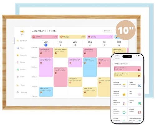 Dragon Touch 10,1 Zoll Digitaler Kalender, Wand- und Schreibtischaufwand mit doppelten austauschbaren Schnapprahmen, intelligenter Familienplaner, Digitaler Bilderrahmen für Mutter, Frauen