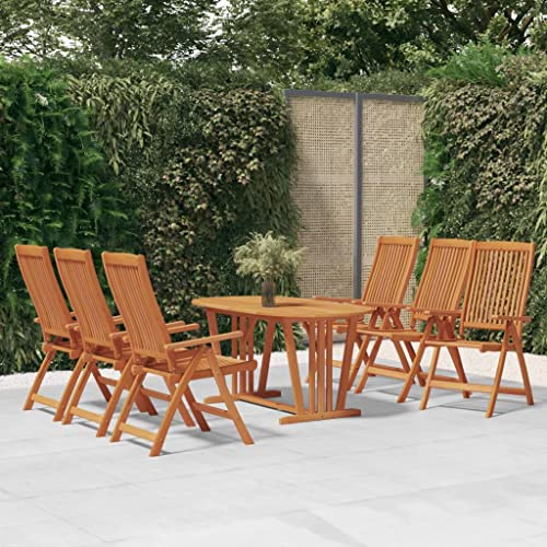 Bucmath Salon de jardin en bois massif d'eucalyptus - Table avec trou pour parasol - 6 chaises pliantes - Dossier réglable - 160 x 85 cm - Pour terrasse, balcon, extérieur