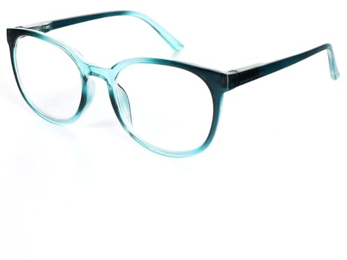 MMOWW Round Reading Glasses for Computer Large Frame Men and Women | Blue Light Blocking， Gradient green， +2.0