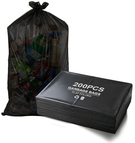 Farla Medical Heavy Hippo Black Refuse Sacks 80L – Good Value Bags for Everyday Use – 200 Flat Pack Black Bin Liners