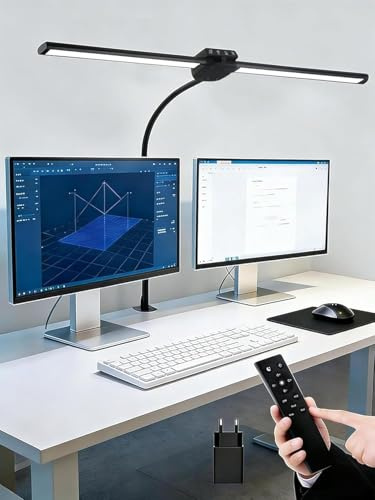 ReinHoo Schreibtischlampe LED Dimmbar, 5 Farben+ 9 Helligkeitsstufen LED Schreibtischlampe Klemmbar, 1200 Lumen Hell 12W Tageslichtlampe Schreibtisch Lampe, Fernbedienung+Timer, Doppelkopf