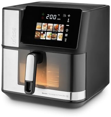 Ufesa Friggitrice ad aria calda Macaw, 8,8 l, 2200 W, doppi elementi riscaldanti, cottura rapida e croccante, Air Pulse 360°, touch screen digitale, 10 programmi, finestra con luce, teglia
