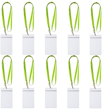 10x Lanyards Schlüsselbänder 1 cm breit mit 10x Ausweishüllen ZIP Kartenhalter flexibel & wasserdicht horizontal/vertikal für 1-2 Ausweise Karten Schutzhülle für Ausweise (10x Neongrün Vertikal)