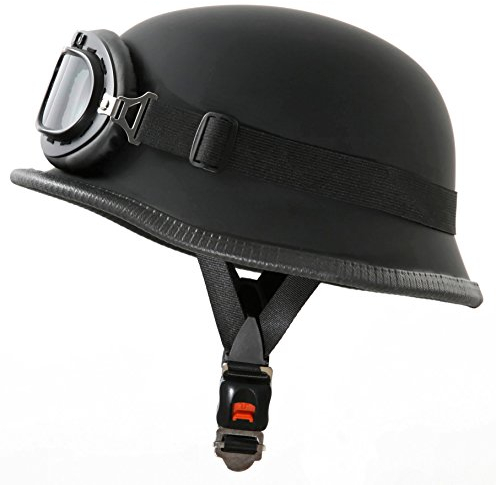 ATO WH1 Schwarz matt - Motorradhelm mit Fliegerbrille - Stahlhelm Größe S (55-56cm)