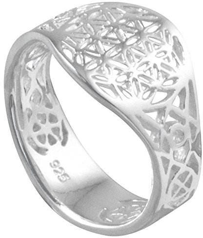 Vinani Ring Lebensblume Blume des Lebens Mandala glänzend offen Sterling Silber 925 Blume Größe 64 (20.4) RLB64