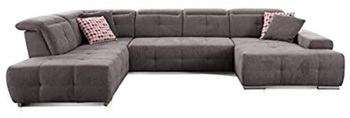 CAVADORE Wohnlandschaft Mistrel mit Longchair rechts / Großes Schlafsofa in U-Form / Inkl. Kopfteilfunktion und großer Liegefläche (125 x 270) / 343 x 77-93 x 228 / Kati Fango