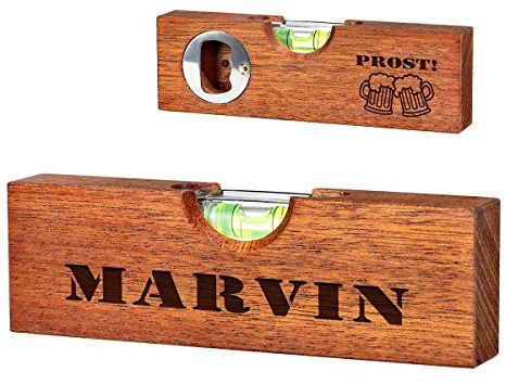 Mini Wasserwaage mit Flaschenöffner mit Gravur - Geschenk für Männer ideal als Vatertagsgeschenk, Geburtstagsgeschenk - Prost