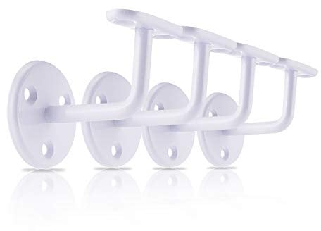 XFORT Juego de 4 soportes para pasamanos, soporte de acero resistente para pasamanos de escaleras, para pasamanos de madera y acero, soportes elegantes Blanco