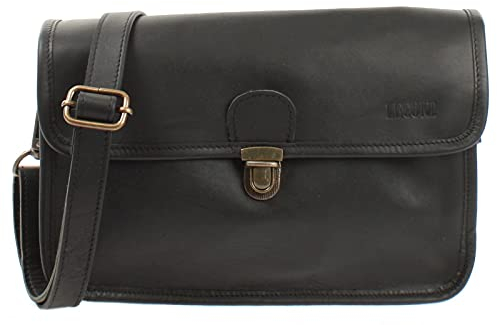 LECONI Schultertasche Leder Umhängetasche Damentasche Handtasche für Damen – Frauen Ledertasche echtes Rindsleder im Vintage-Look 30x21x9cm schwarz LE3044-wax