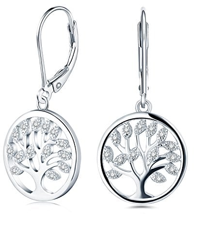 JO WISDOM Damen hängende ohrringe baum des lebens silber 925 mit 3A Zirkonia,Schmuck für Frauen