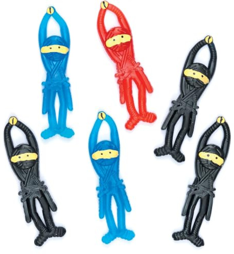 Baker Ross P5582 Stretchy Flying Ninjas - Pack of 6, Bulk Pack Novelty Toys for Kids, Perfect Parties, Pocket Money Toys or Prize Bag Filler