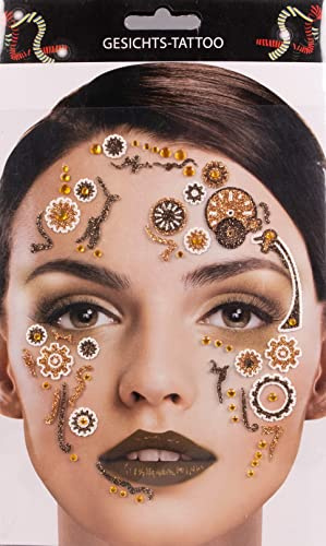Andrea Moden Gesichts-Tattoo Set „Steampunk“ Klebetattoos - Tolles Glitzer Make up zu Zeitreise Verkleidungen