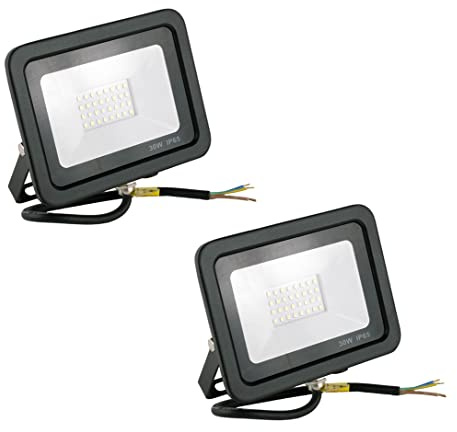 Popp® Pack x2 Floodlight LED Foco Proyector LED Negro para Exterior 30W Luz neutra 4000K Eficiencia Luminosa 85LM/W Protección contra Sobrevoltajes Resistente al Agua IP65 (4000K, 30W)