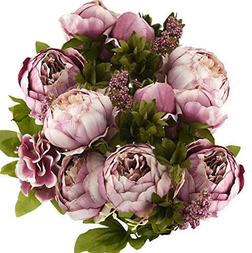 FiveSeasonStuff Künstliche Pfingstrosen aus Seide, Vintage, Pfingstrosen, Hortensien, für Hochzeit, Brautschmuck, schönes Blumenarrangement, Dekoration mit 2 Blumensträußen (Puce Purple)