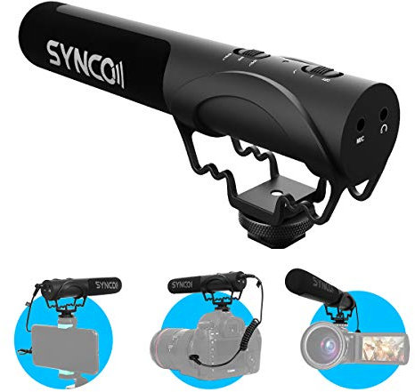 SYNCO On Camera Directional Microphone Super-Cardioid Condenser External Shotgun Video Micro Low Cut Filter 3 Gain Adjustment with 3.5mm TRRS TRS Cables for Smartphone DSLR Canon Sony Nikon Mic-M3