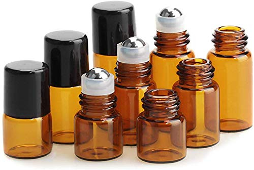 JAWSEU Pack of 6 2 ml Small Empty Glass Bottles Roll-On Refillable Brown Glass Bottle Cosmetic Dropper Bottles Essential Oil Bottles with Roller Ball for Cosmetics Container for Travel