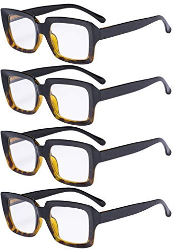 Eyekepper 4 Pack Stylish Reading Glasses Women - Oversized Square Readers Black/Tortoise +0.75
