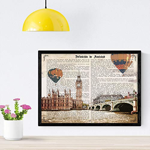 Nacnic Poster London (London Eye). Abbildungen von Städten in der Welt und berühmte Sehenswürdigkeiten. A4-Format